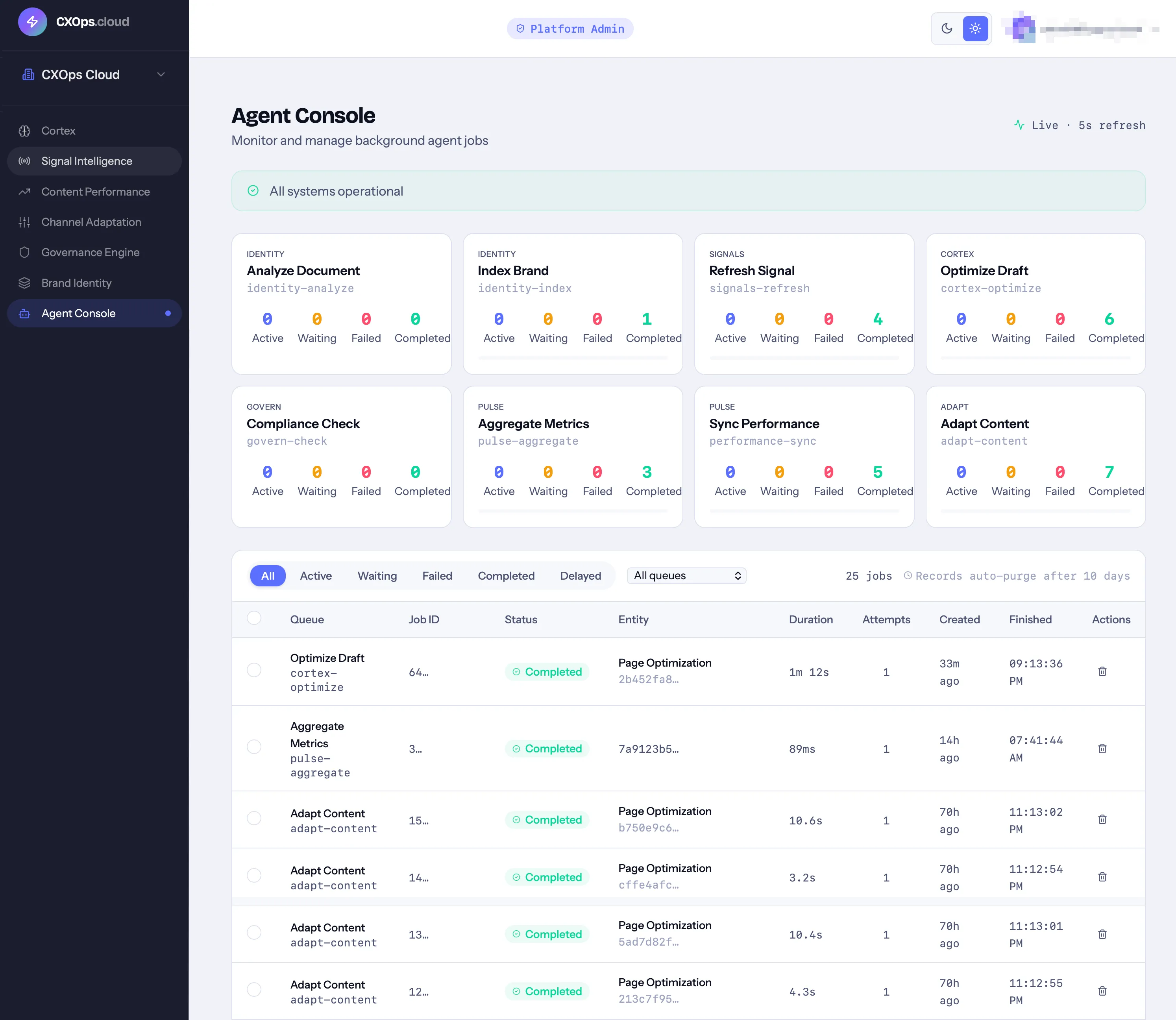 Agent Console interface