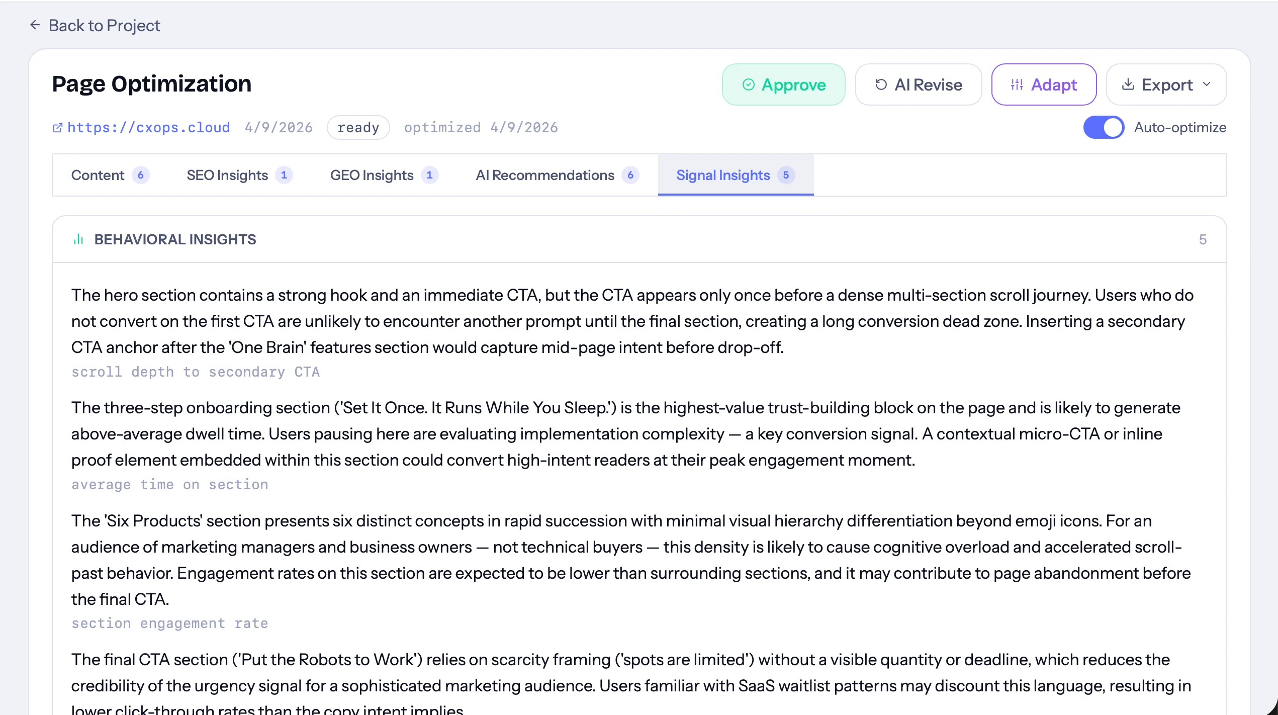 Signal insights in Cortex draft