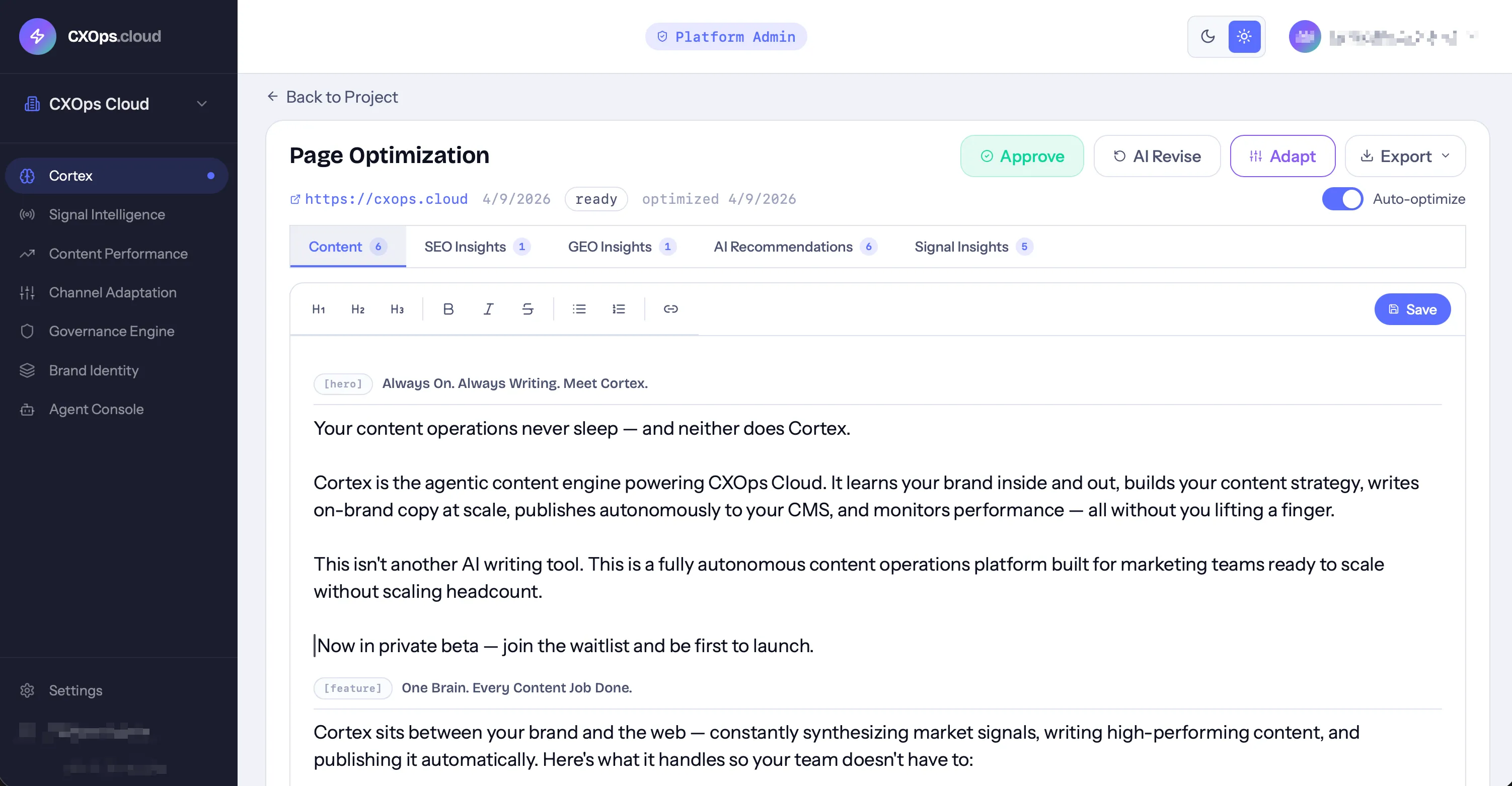 Cortex draft editor